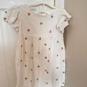 White Dress with Red Floral Embroidery